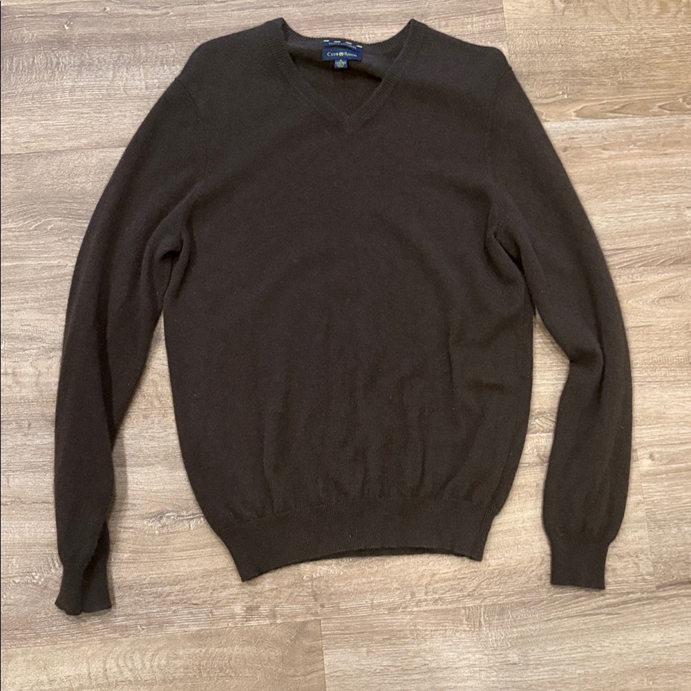 Men's Cashmere Dark Brown V-Neck Sweater Small